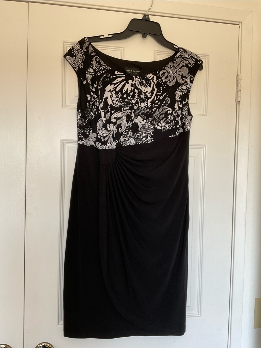 connected apparel Black Dress with White Printed Yoke & draping size 14P